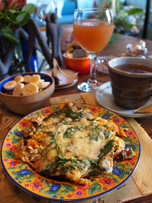 Organic veggie cheese frittata on sprouted grain toast